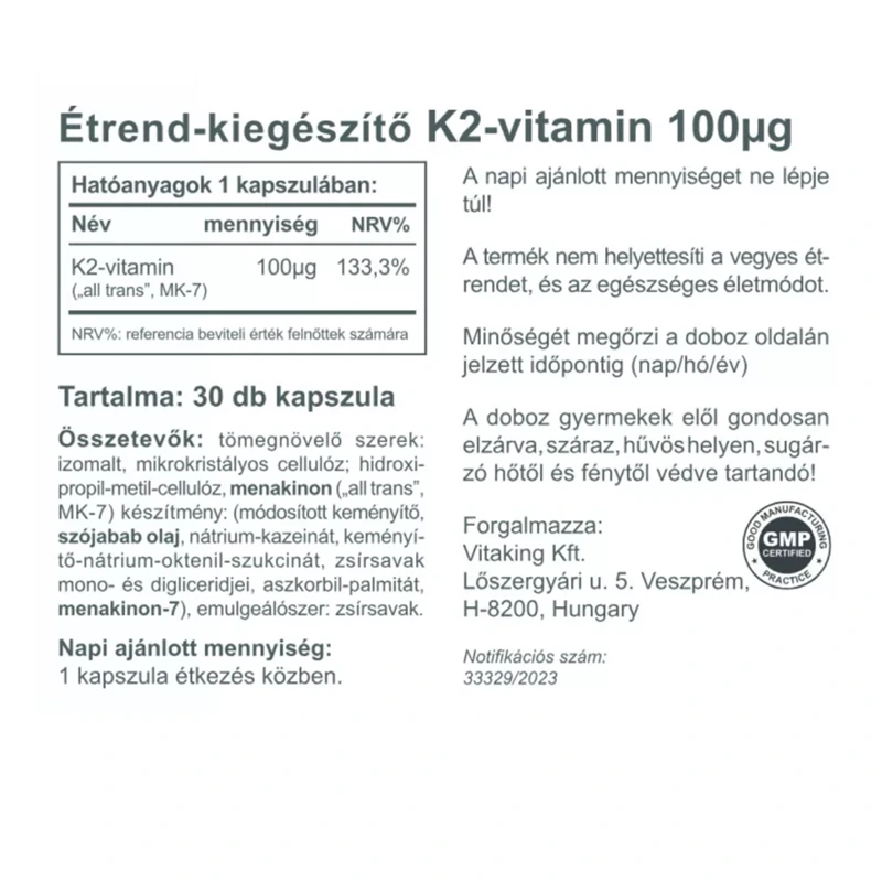 Vitaking K2-vitamin 100µg kapszula