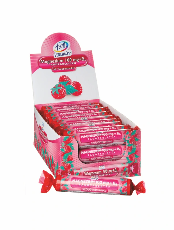 1x1 Vitamin magnézium + B6 málnás szőlőcukor rágótabletta